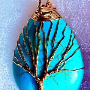 Turquoise Wire Wrapped Pendant Necklace